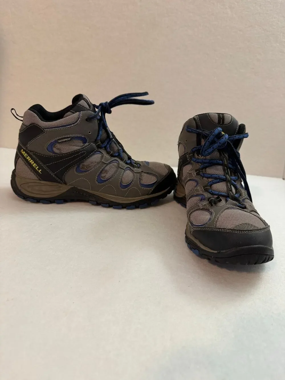 Merrell Boys Hilltop Ventilator Mid Waterproof Hiking Boots 6.5 Gray Blue